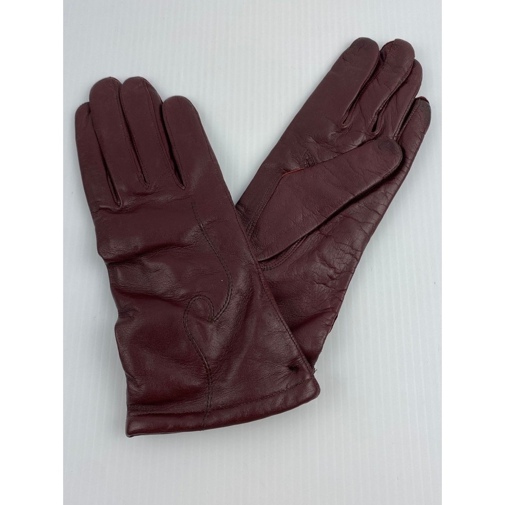 Vintage Leather Gloves Made in Italy Wool Cotton Lined Womens Sz 7 Burgundy Red